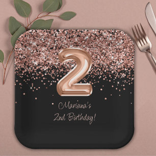  Rose Gold Black 2nd Birthday Party Paper Plate