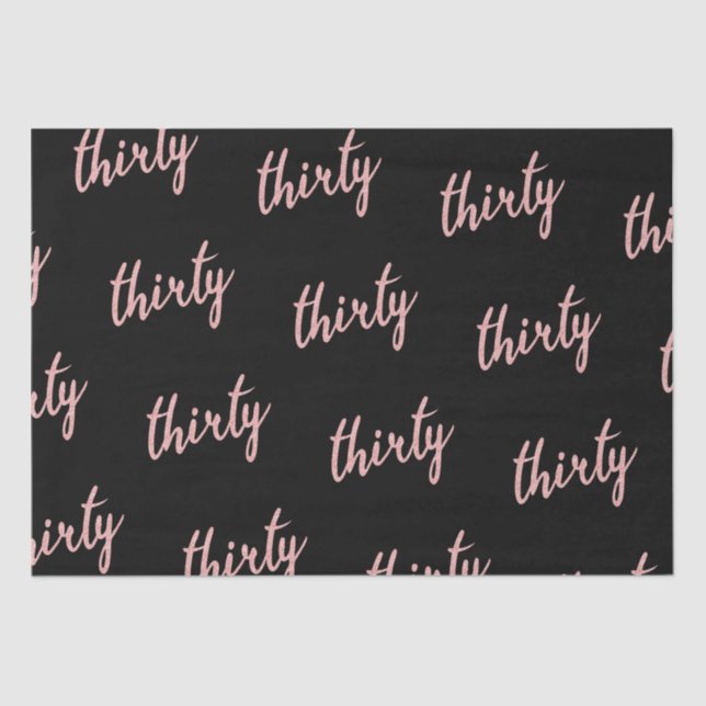 Rose Gold Black 30 Birthday Party Glitter "Thirty" Tissue Paper (Front)