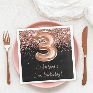  Rose Gold Black 3rd Birthday Party Napkin
