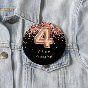 Rose Gold Black 4th Birthday Party 10 Cm Round Badge