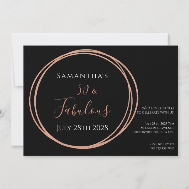 Rose Gold Black 50th Birthday Party Invitation (Front)