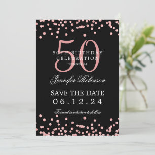 Rose Gold Black 50th Birthday Save Date Confetti Invitation