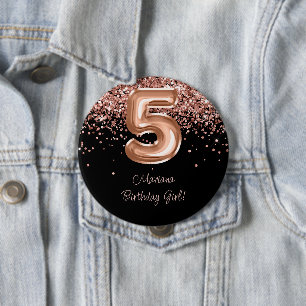 Rose Gold Black 5th Birthday Party 10 Cm Round Badge