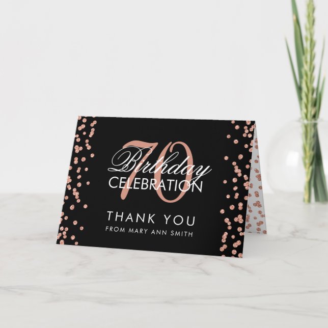 Rose Gold Black 70th Birthday Thank you Confetti (Front)