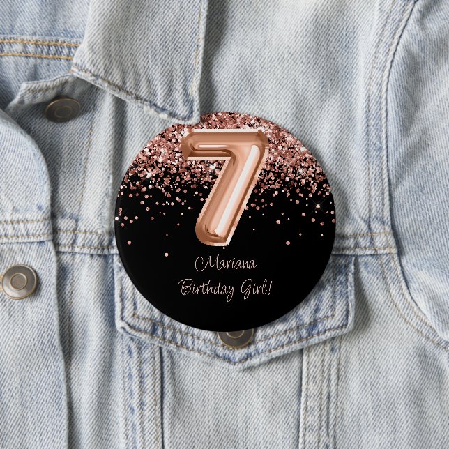 Rose Gold Black 7th Birthday Party 10 Cm Round Badge (In Situ)