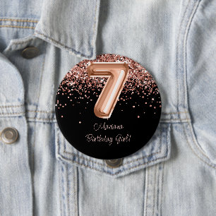 Rose Gold Black 7th Birthday Party 10 Cm Round Badge