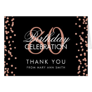 Rose Gold Black 80th Birthday Thank you Glitter