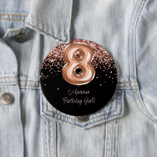 Rose Gold Black 8th Birthday Party 10 Cm Round Badge
