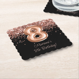 Rose Gold Black 8th Birthday Party Paper Coaster