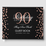 Rose Gold Black 90th Birthday Glitter Confetti Guest Book<br><div class="desc">Elegant 90th Birthday Party Rose Gold Glitter Confetti Black template.</div>
