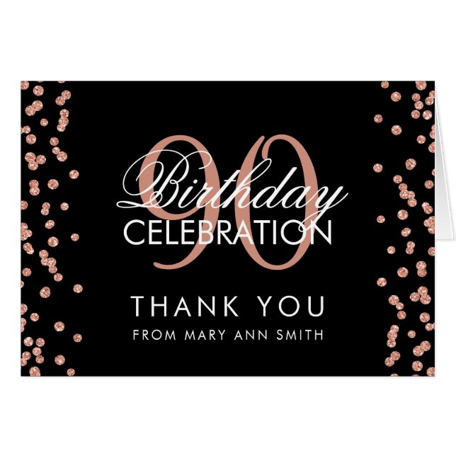 Rose Gold Black 90th Birthday Thank you Glitter (Front Horizontal)