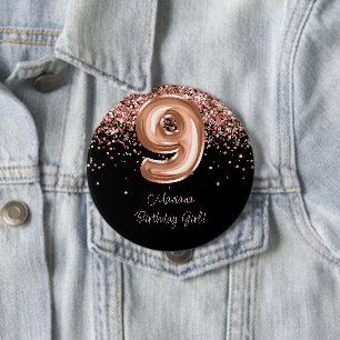 Rose Gold Black 9th Birthday Party 10 Cm Round Badge