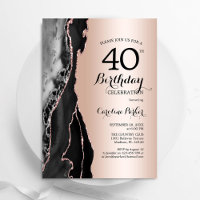 Rose Gold Black Agate 40th Birthday