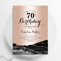 Rose Gold Black Agate Marble 70th Birthday