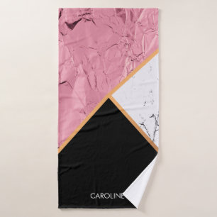 Rose Gold Black and White Marble Pattern Bath Towel Set