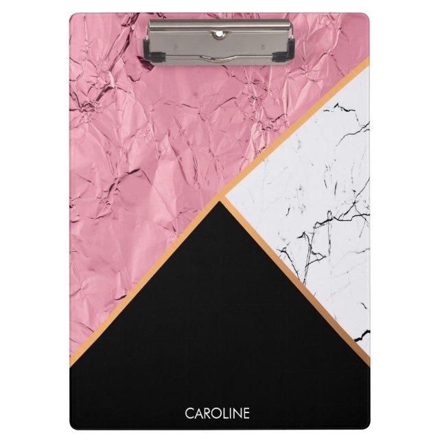 Rose Gold Black and White Marble Pattern Clipboard (Front)