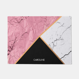 Rose Gold Black and White Marble Pattern Doormat