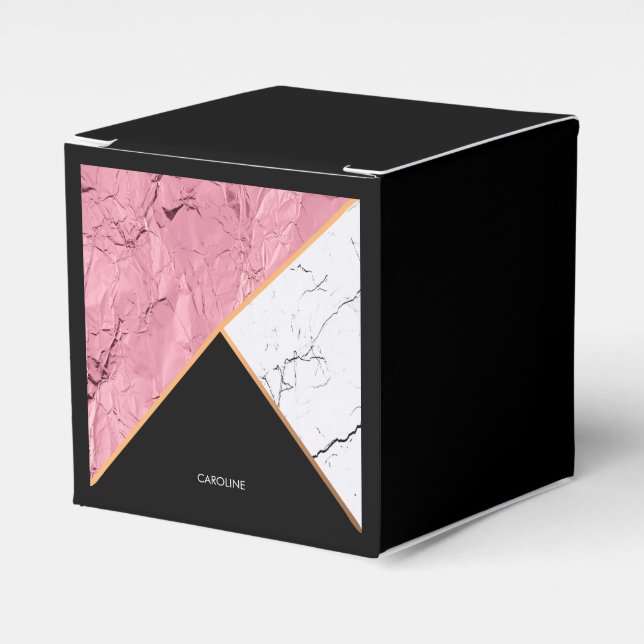 Rose Gold Black and White Marble Pattern Favour Box (Front Side)