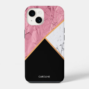 Rose Gold Black and White Marble Pattern iPhone 14 Case