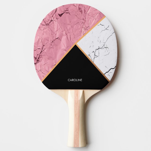Rose Gold Black and White Marble Pattern Ping Pong Paddle (Front)