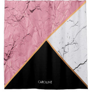 Rose Gold Black and White Marble Pattern Shower Curtain