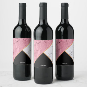 Rose Gold Black and White Marble Pattern Wine Label