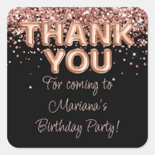 Rose Gold Black Birthday Party Favors Square Sticker