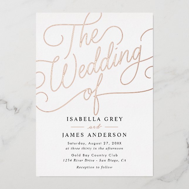 Rose Gold Black Calligraphy Script Wedding  (Front)