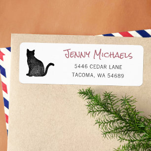 Rose Gold Black Cat Silhouette Return Address