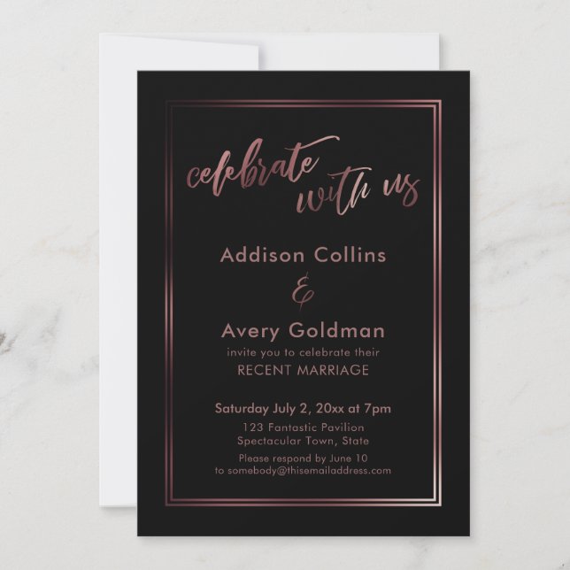 Rose Gold & Black Celebrate with Us Typography Invitation (Front)