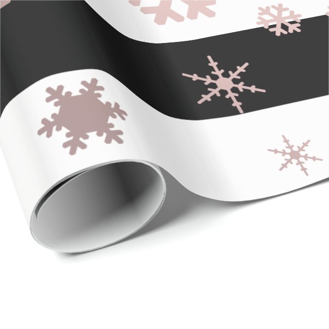 Rose Gold & Black Christmas Snowflake Pattern Wrapping Paper (Roll Corner)