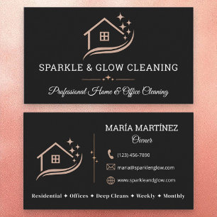 Rose Gold Black Cleaning Service House Sparkle Business Card