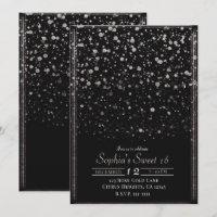 Rose Gold & Black Confetti Splatter Sweet 16 Party