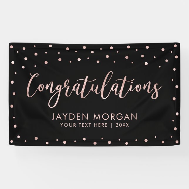 Rose Gold & Black | Congratulations Graduation Banner (Horizontal)