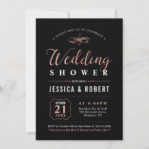 Rose Gold & Black   Elegant Couples Wedding Shower Invitation