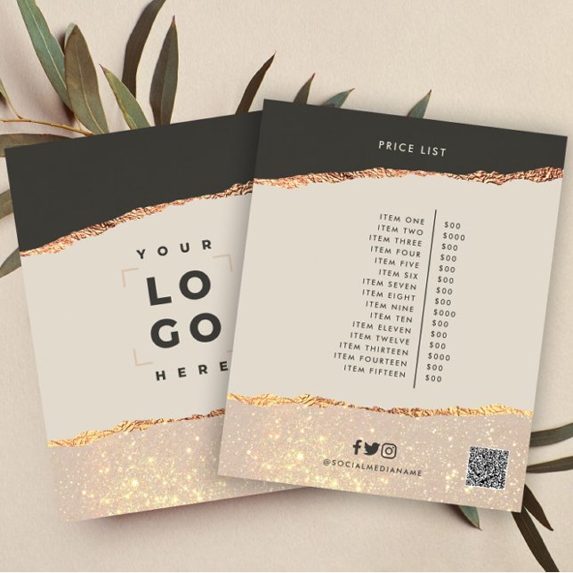 Rose gold black elegant modern girly price QR code Flyer (Creator Uploaded)