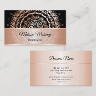 Rose Gold Black Floral Damask Mandala Business Card