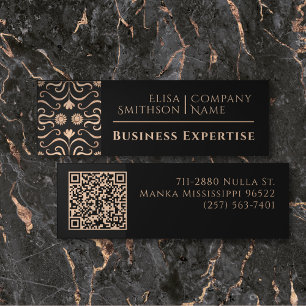 Rose Gold & Black Floral Folk Art Elegant Feminine Mini Business Card