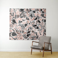 Rose Gold Black Floral Leaf Illustration Pattern