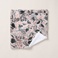Rose Gold Black Floral Leaf Illustration Pattern