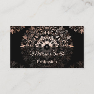 Rose Gold Black Floral Mandala Business Card