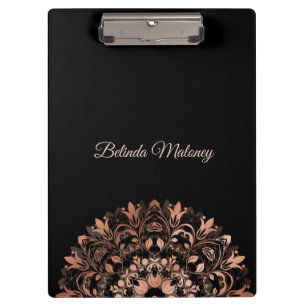 Rose Gold Black Floral Mandala Clipboard