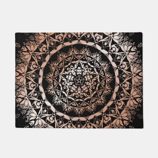 Rose Gold Black Floral Mandala Doormat (Front)