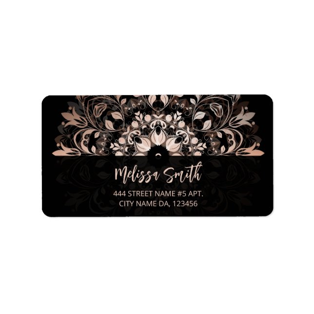 Rose Gold Black Floral Mandala Label (Front)