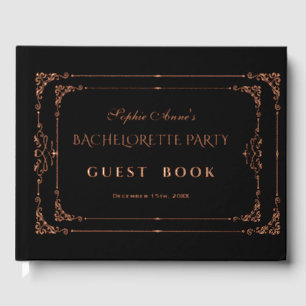 Rose Gold Black Flourish Frame Bachelorette Party Guest Book