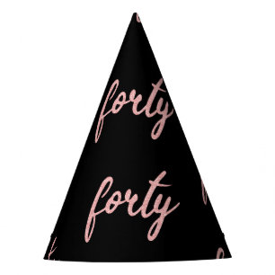 Rose Gold Black "Forty" 40 Birthday Party Glitter Hat