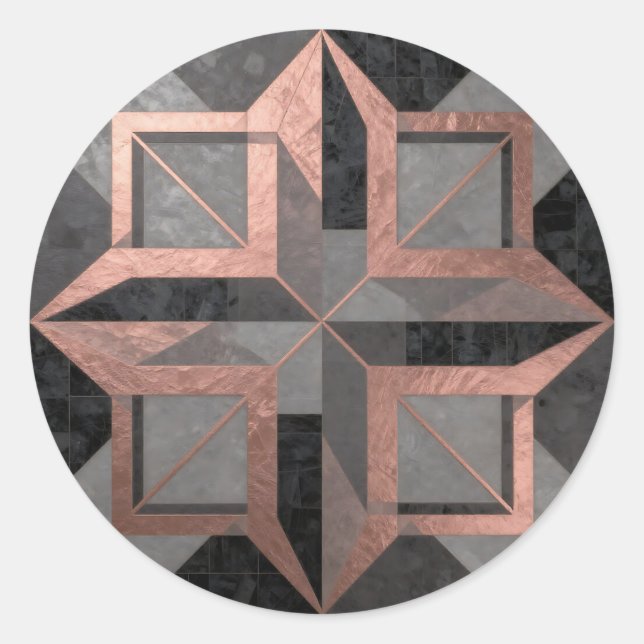 Rose Gold Black Geometric Marble Classic Round Sticker (Front)
