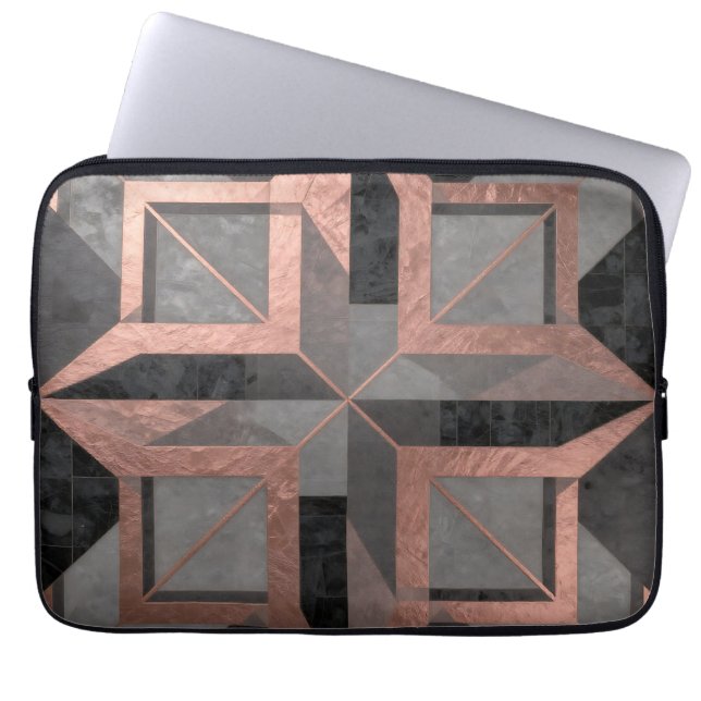 Rose Gold Black Geometric Marble Laptop Sleeve (Front)
