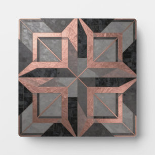 Rose Gold Black Geometric Marble Plaque