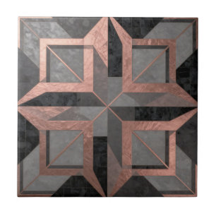 Rose Gold Black Geometric Marble Tile